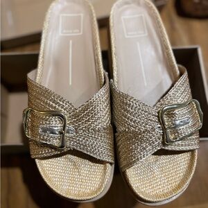 Dolce Vita Gold Woven Mules with Buckle
